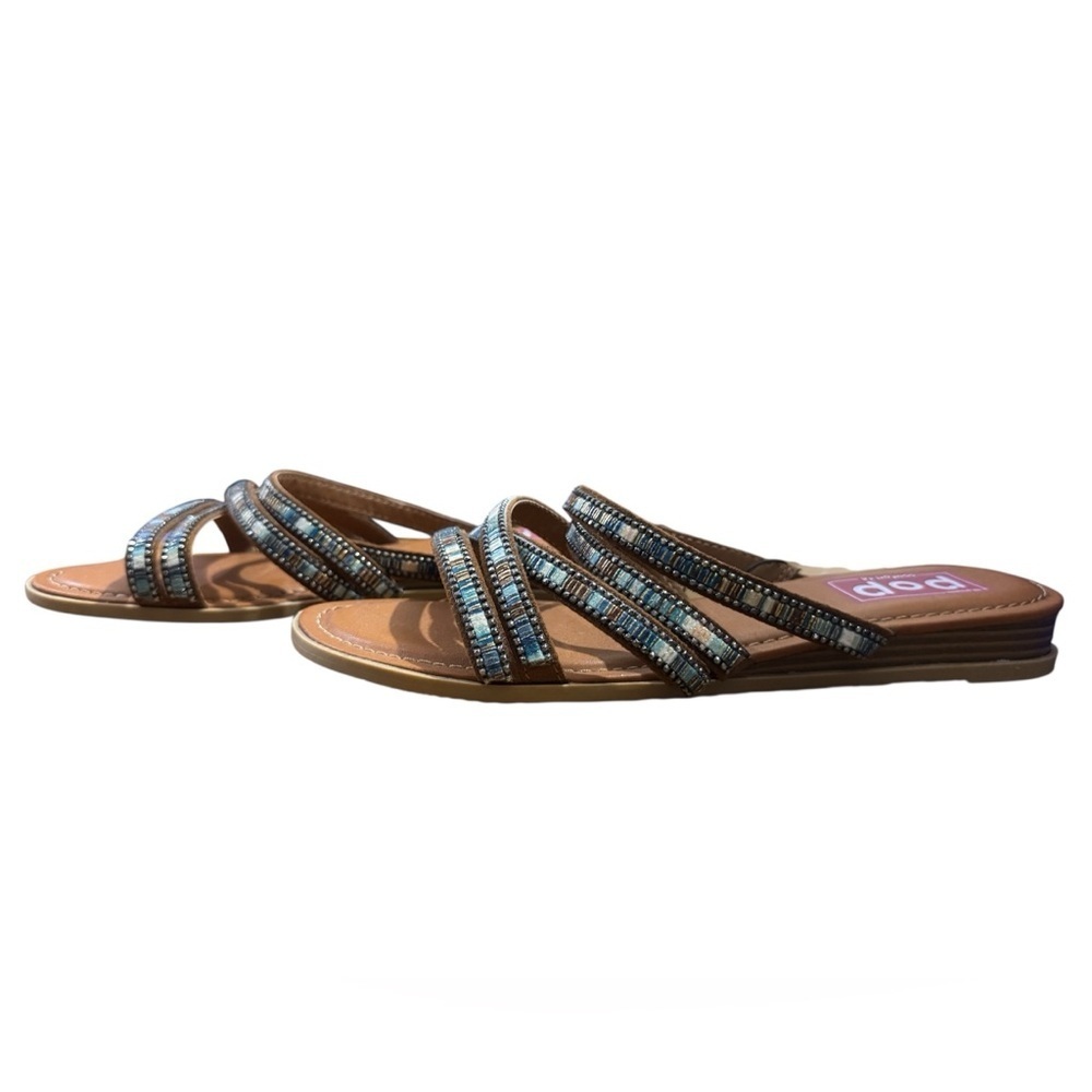 Pop Euphoric Sandals with Interwoven Straps Embellished with Blue Crystals W/10 - Picture 3 of 7